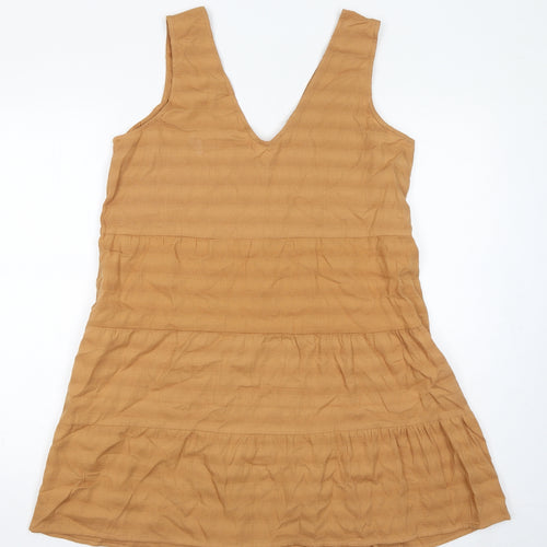 ASOS Womens Brown Striped 100% Cotton Pinafore/Dungaree Dress Size 12 V-Neck Button