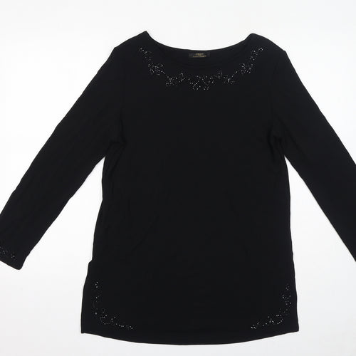 St Michael Womens Black Viscose Basic T-Shirt Size 12 Boat Neck - Embellished