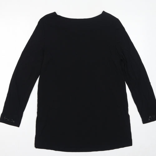 St Michael Womens Black Viscose Basic T-Shirt Size 12 Boat Neck - Embellished