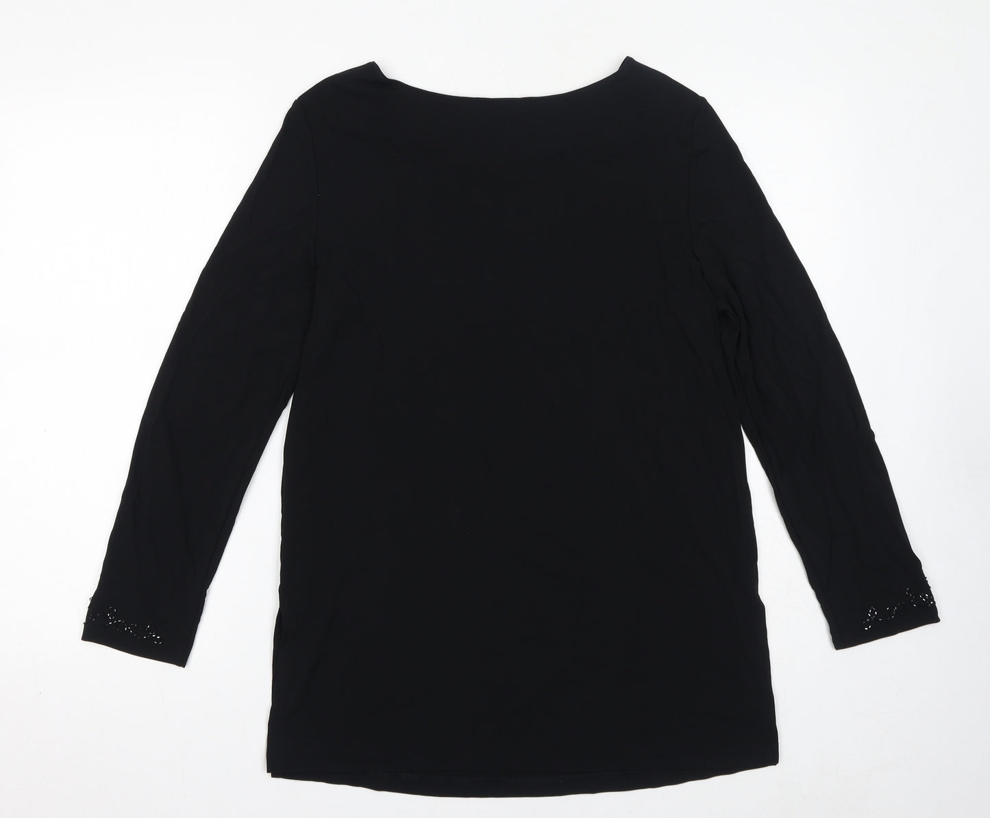 St Michael Womens Black Viscose Basic T-Shirt Size 12 Boat Neck - Embellished