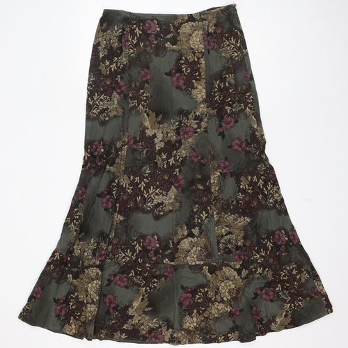 Per Una Womens Green Floral Cotton Maxi Skirt Size 12 Zip