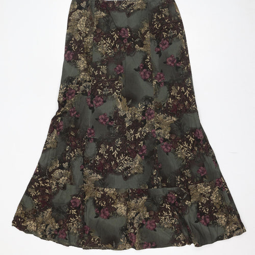 Per Una Womens Green Floral Cotton Maxi Skirt Size 12 Zip