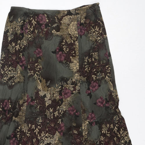 Per Una Womens Green Floral Cotton Maxi Skirt Size 12 Zip