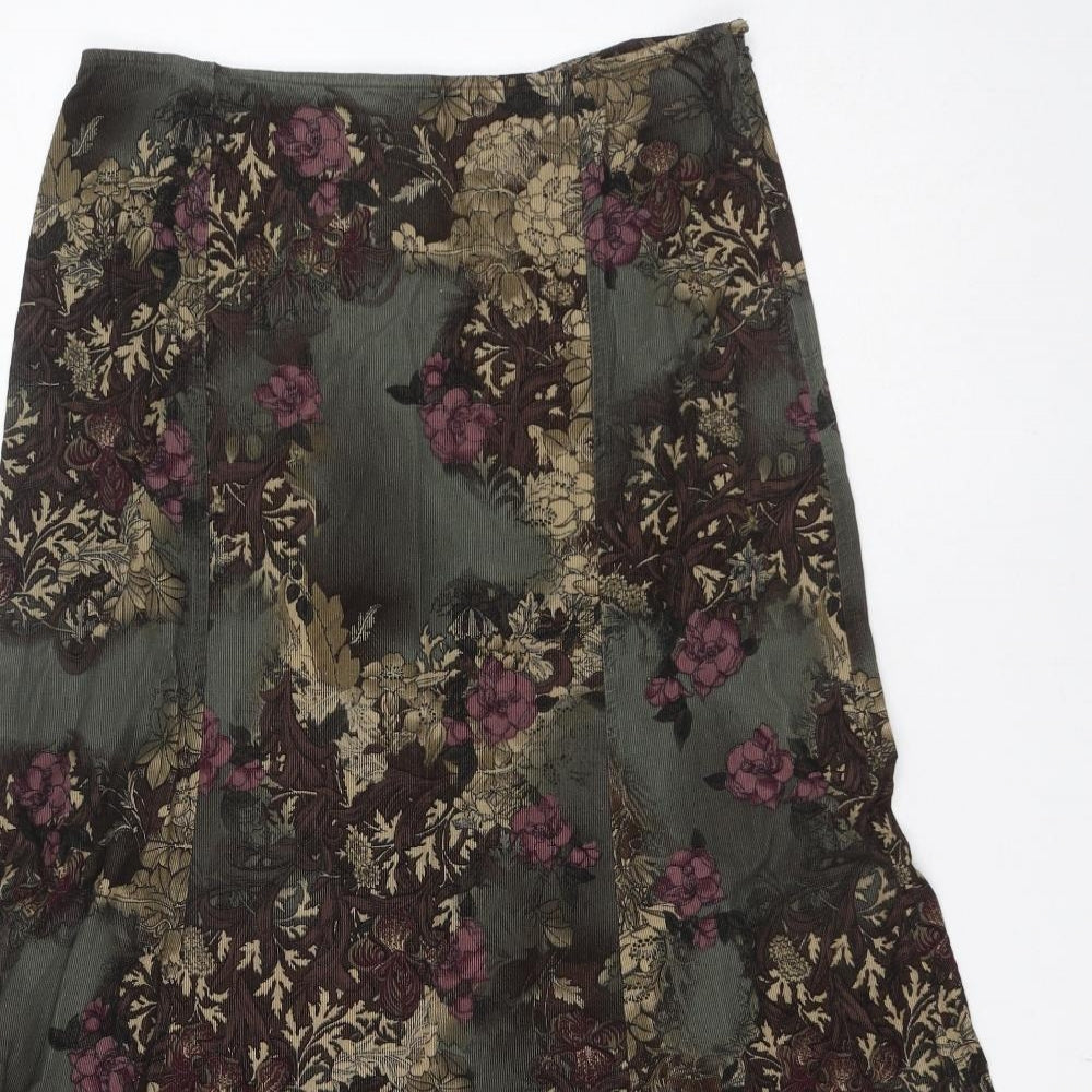 Per Una Womens Green Floral Cotton Maxi Skirt Size 12 Zip