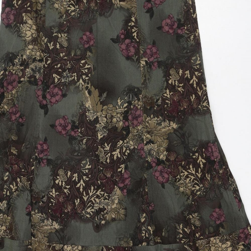 Per Una Womens Green Floral Cotton Maxi Skirt Size 12 Zip