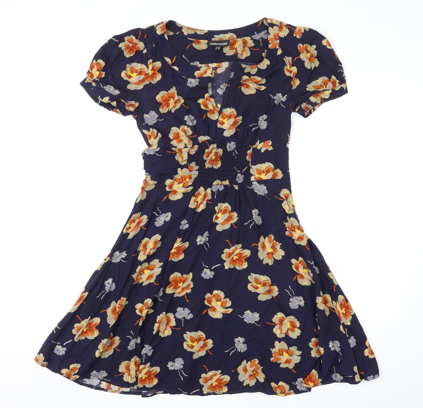 Warehouse Womens Multicoloured Floral Viscose Fit & Flare Size 8 Round Neck Pullover