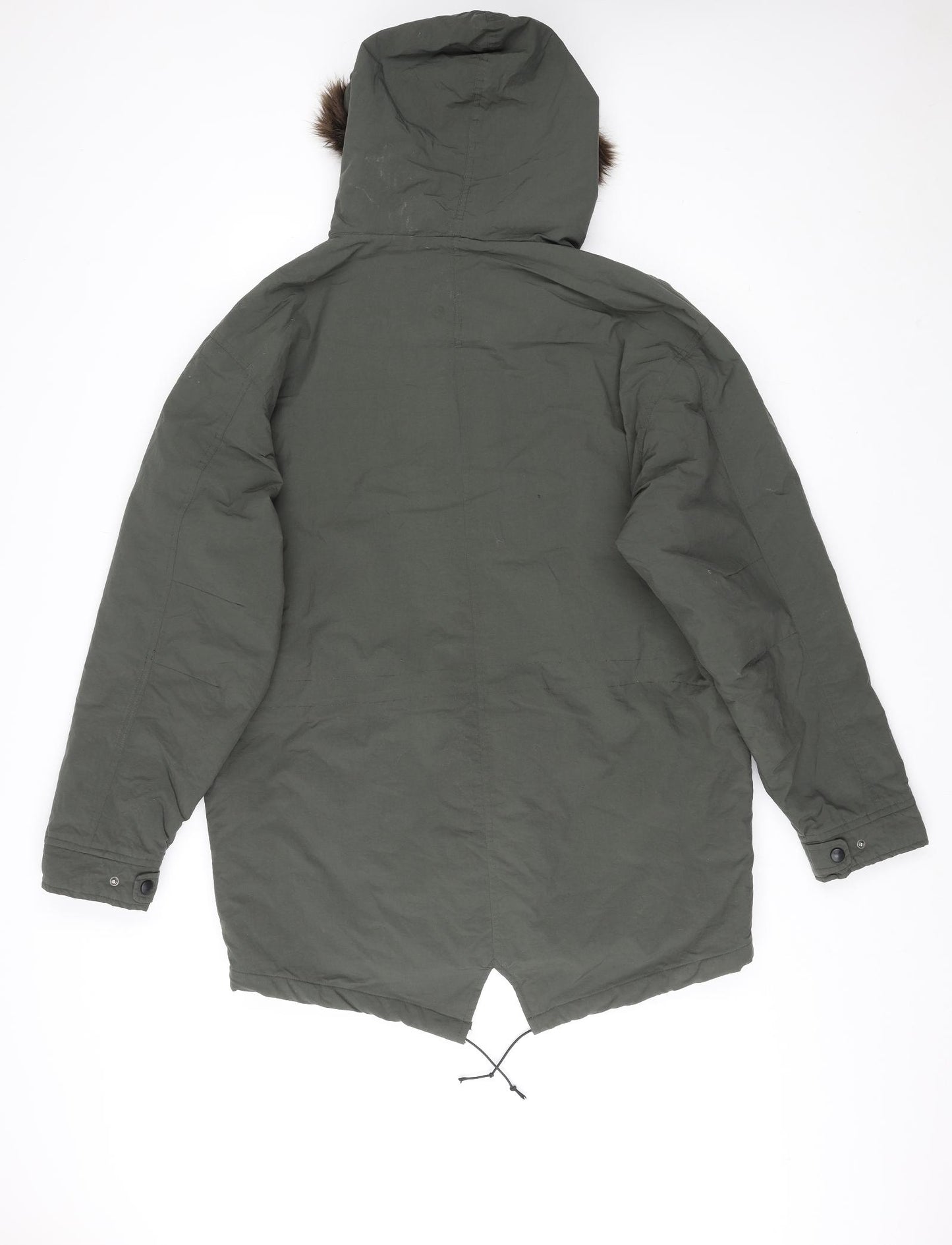 Vintage Mens Green Parka Coat Size M Zip - Faux Fur Trim