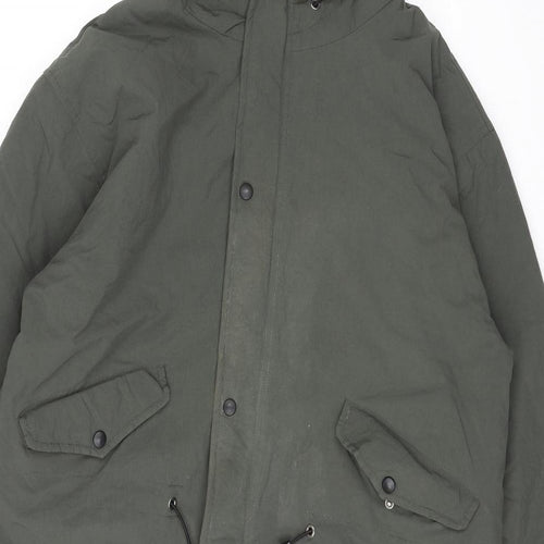 Vintage Mens Green Parka Coat Size M Zip - Faux Fur Trim