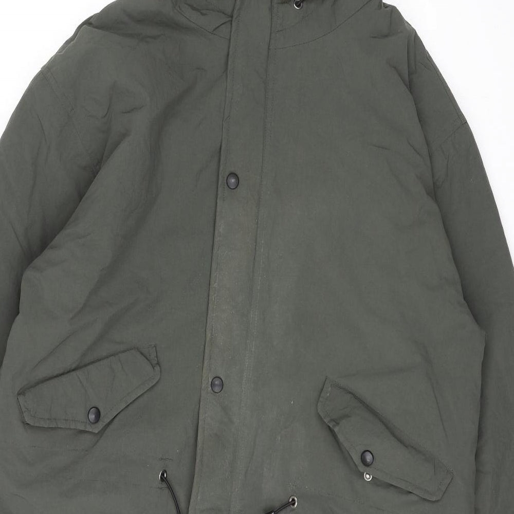 Vintage Mens Green Parka Coat Size M Zip - Faux Fur Trim