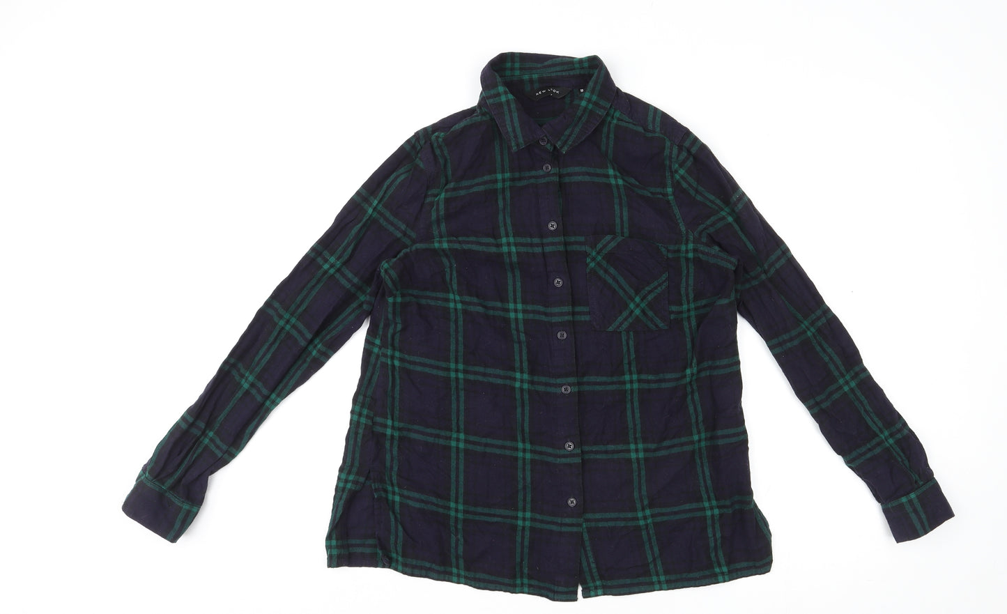 New Look Womens Multicoloured Plaid Cotton Basic Button-Up Size 10 Collared