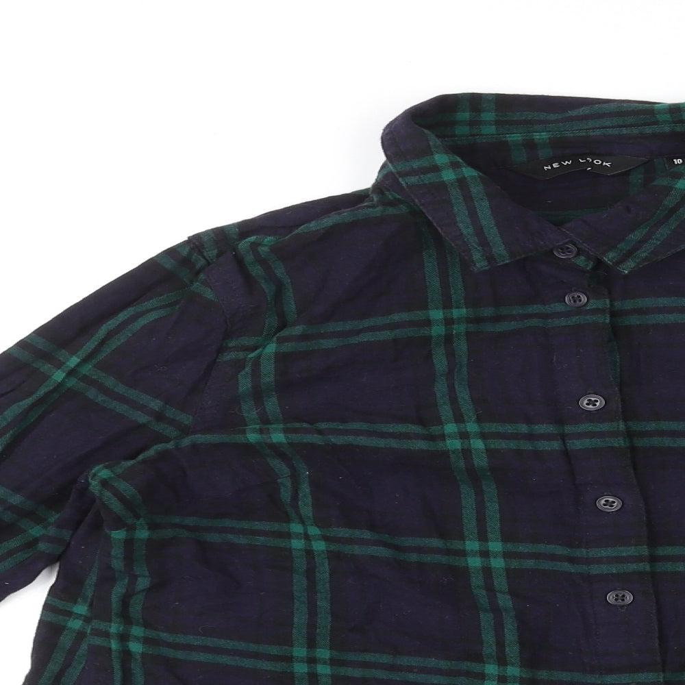 New Look Womens Multicoloured Plaid Cotton Basic Button-Up Size 10 Collared