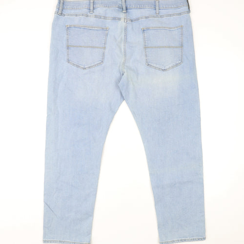 Marks and Spencer Womens Blue Cotton Straight Jeans Size 42 in L29 in Slim Zip