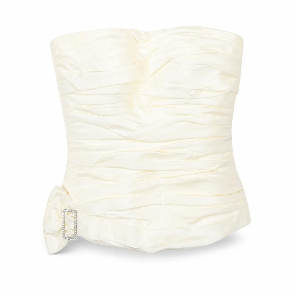 Front view of Justin Alexander women’s ivory polyester basic tank, size UK 12, off the shoulder