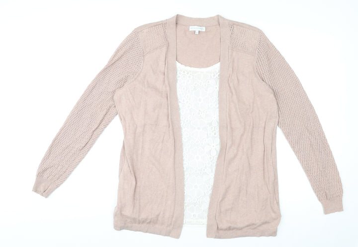 RJR.John Rocha Womens Beige Scoop Neck Cotton Pullover Jumper Size 18 Pullover - Open Knit Sleeves Floral Print