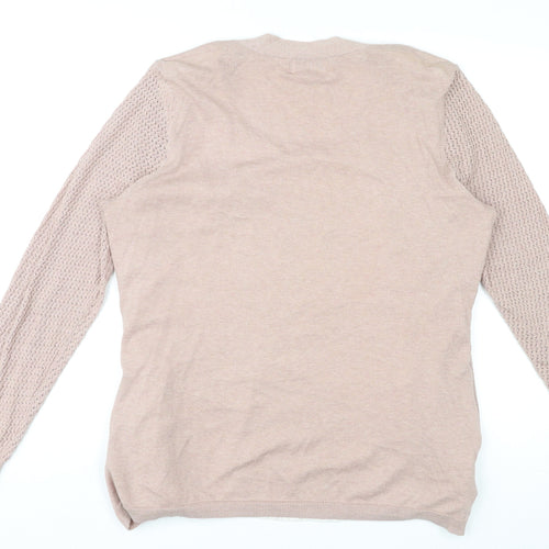 RJR.John Rocha Womens Beige Scoop Neck Cotton Pullover Jumper Size 18 Pullover - Open Knit Sleeves Floral Print