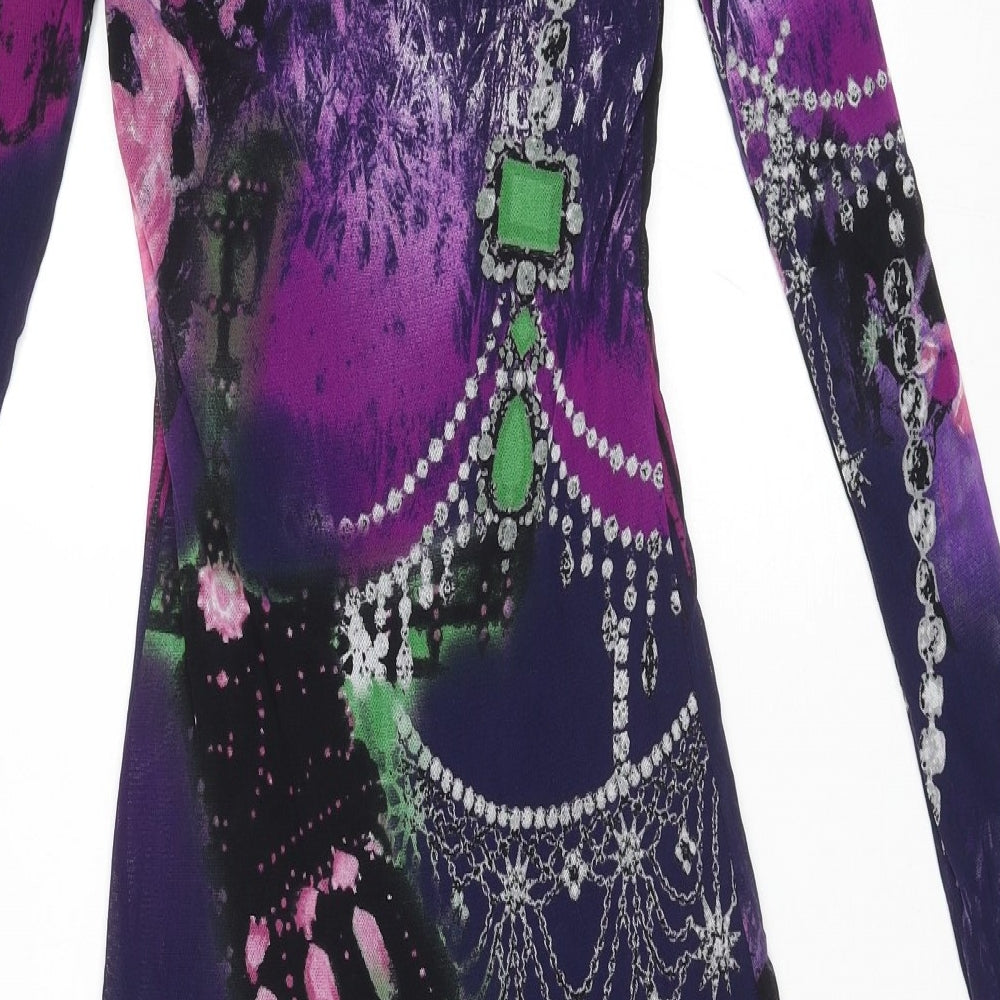 Huevo Blanco Womens Multicoloured Geometric Polyamide Bodycon Size 14 Boat Neck Pullover