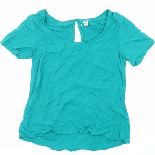 Herringbone Womens Green Viscose Basic Blouse Size S Boat Neck