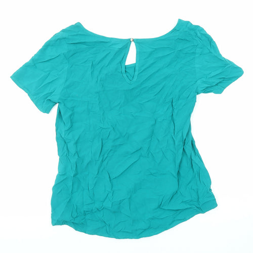 Herringbone Womens Green Viscose Basic Blouse Size S Boat Neck