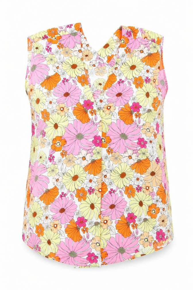 Front view of Marks & Spencer women’s multicoloured floral polyester basic blouse, size UK 12, v-neck