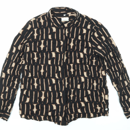 Milano Womens Black Geometric Viscose Basic Button-Up Size 12 Collared