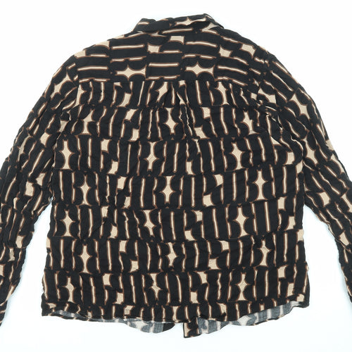 Milano Womens Black Geometric Viscose Basic Button-Up Size 12 Collared
