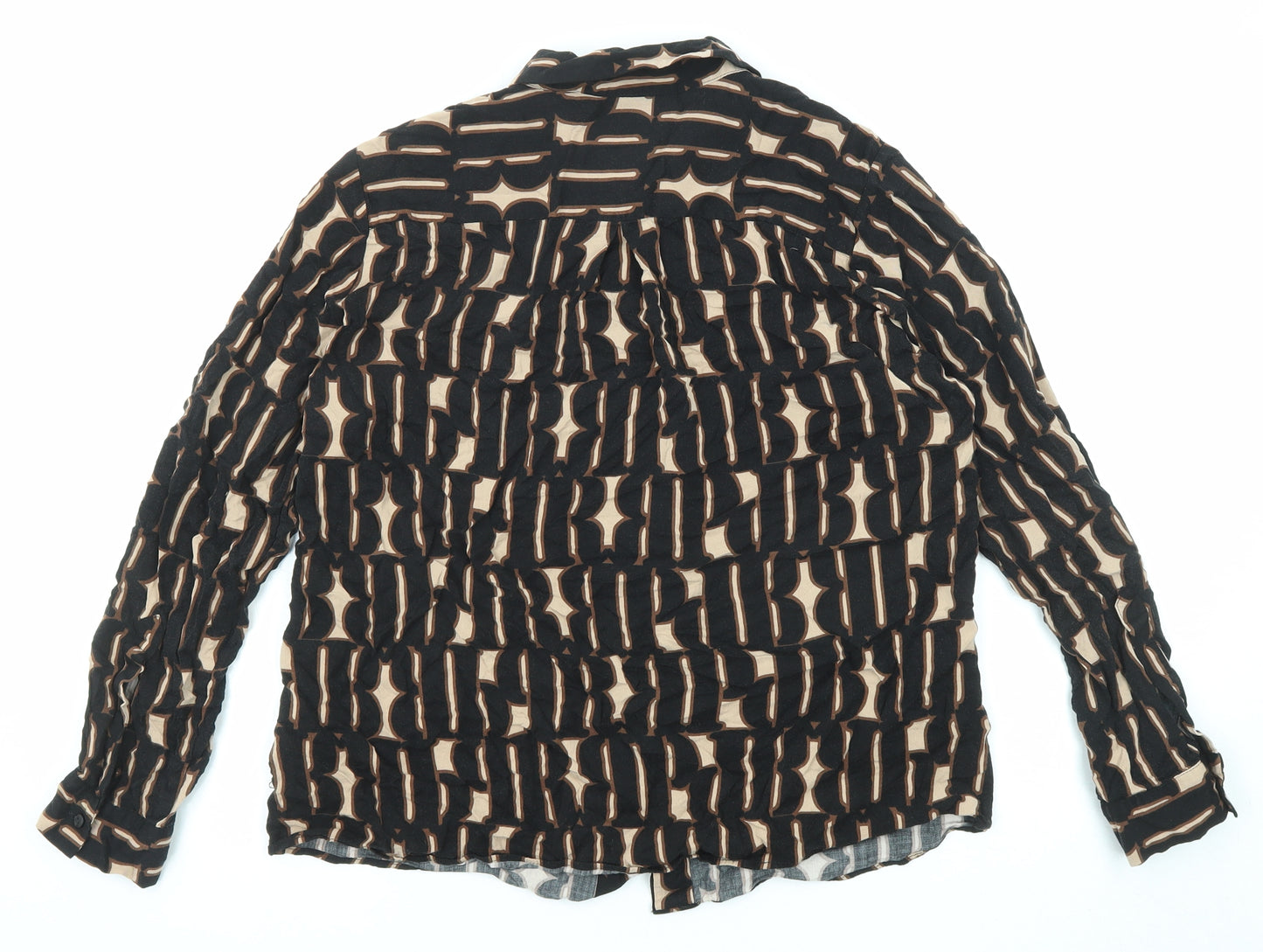 Milano Womens Black Geometric Viscose Basic Button-Up Size 12 Collared