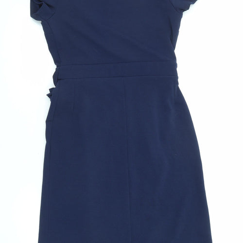 Dorothy Perkins Womens Black Polyester Wrap Dress Size 12 V-Neck Pullover