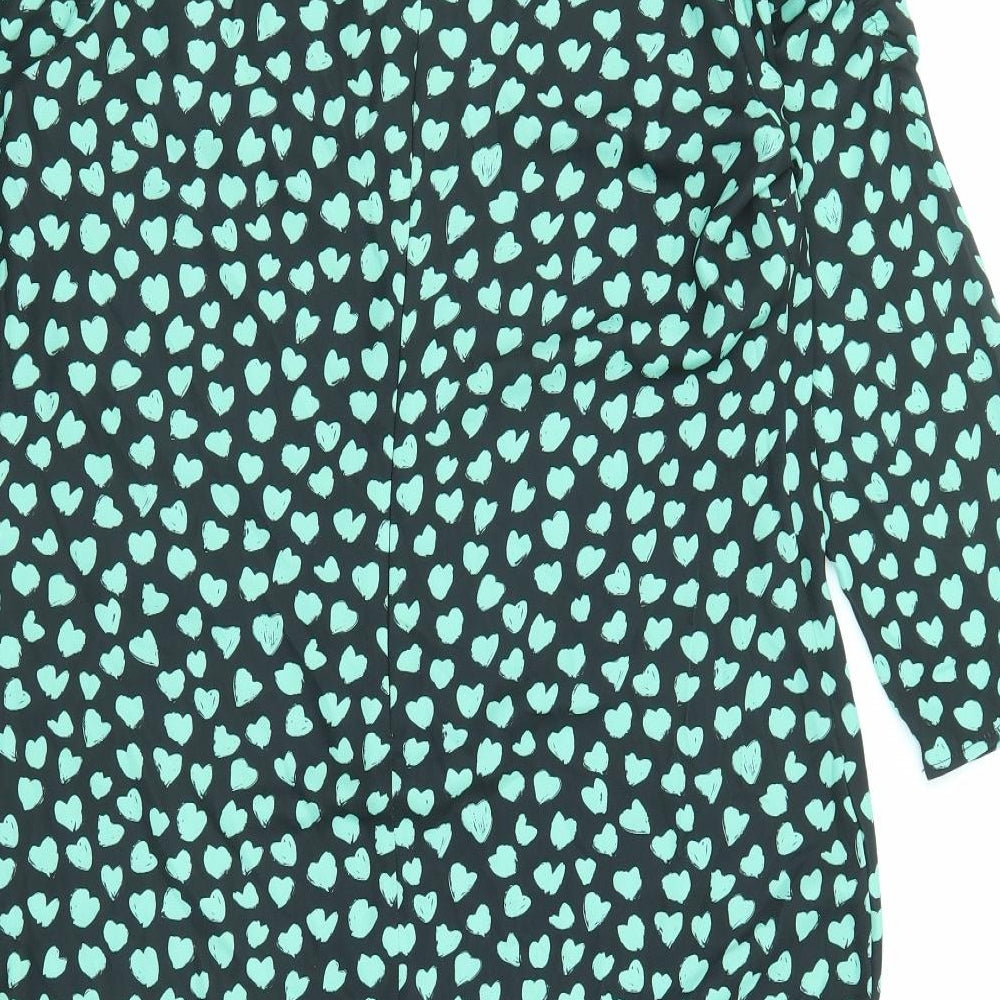 Sosandar Womens Black Geometric Polyester A-Line Size 12 V-Neck Zip - Heart pattern