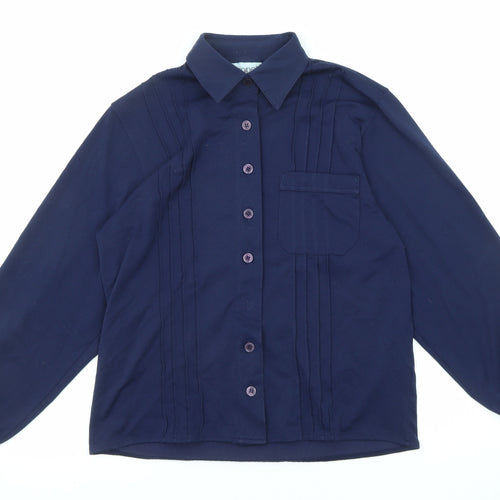 Feminella Womens Blue Polyester Basic Button-Up Size 10 Collared