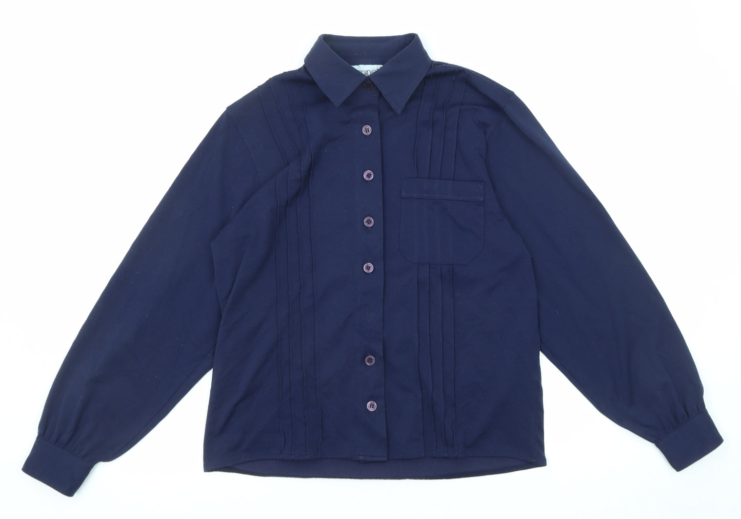 Feminella Womens Blue Polyester Basic Button-Up Size 10 Collared