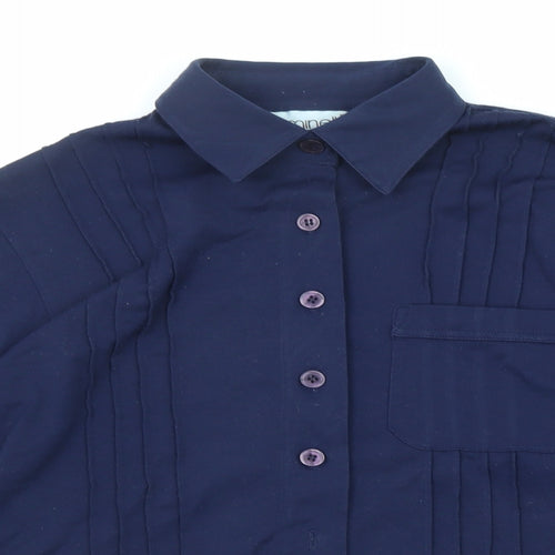 Feminella Womens Blue Polyester Basic Button-Up Size 10 Collared