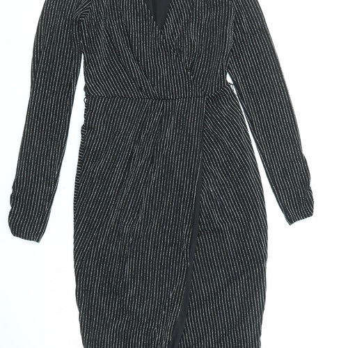 Lipsy Womens Black Striped Polyester A-Line Size 8 V-Neck Pullover