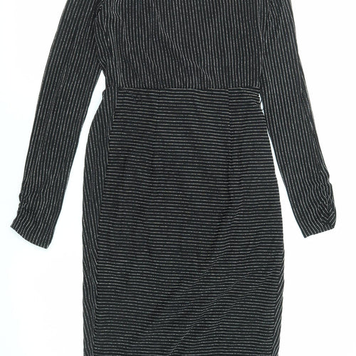 Lipsy Womens Black Striped Polyester A-Line Size 8 V-Neck Pullover