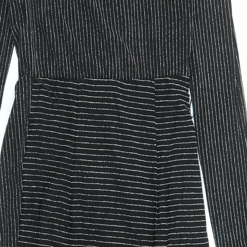 Lipsy Womens Black Striped Polyester A-Line Size 8 V-Neck Pullover