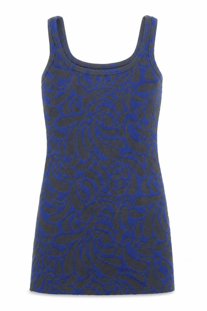 Front view of Thrills women’s grey geometric polyester basic tank, size UK 10, scoop neck - longline