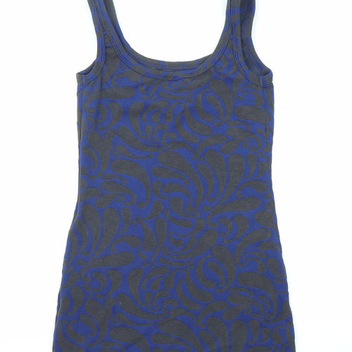 Thrills Womens Grey Geometric Polyester Basic Tank Size 10 Scoop Neck - Longline