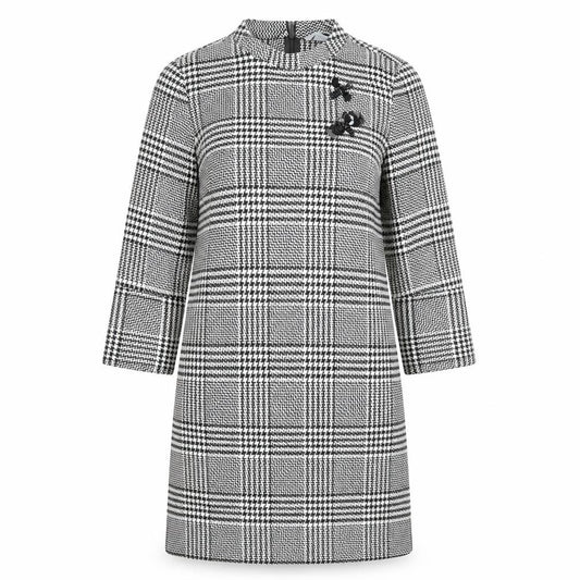 Front view of H&M women’s black plaid polyester a-line, size UK 8, round neck zip