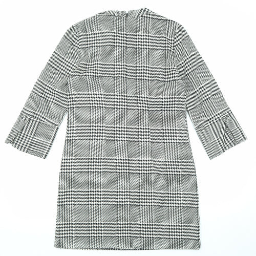 H&M Womens Black Plaid Polyester A-Line Size 8 Round Neck Zip