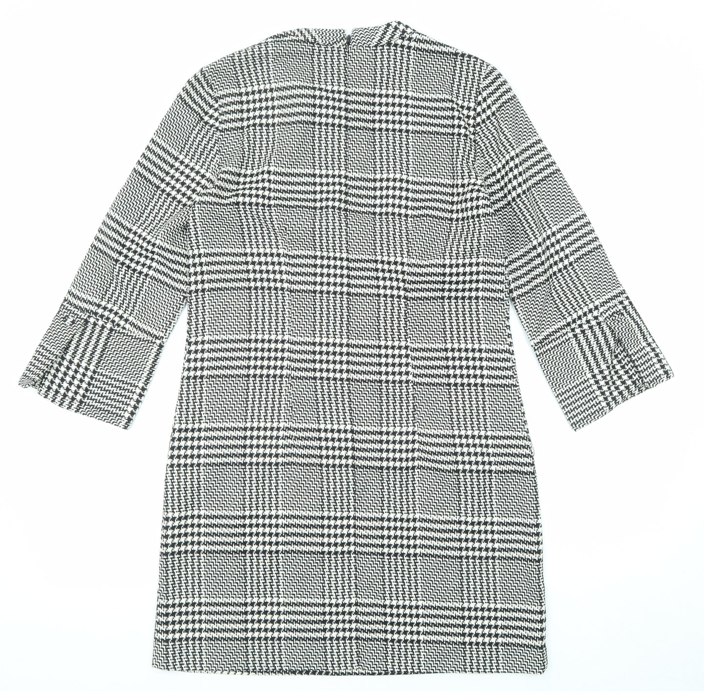 H&M Womens Black Plaid Polyester A-Line Size 8 Round Neck Zip