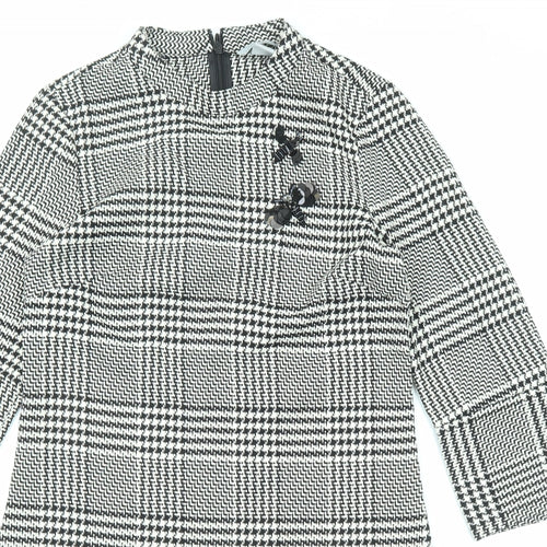 H&M Womens Black Plaid Polyester A-Line Size 8 Round Neck Zip