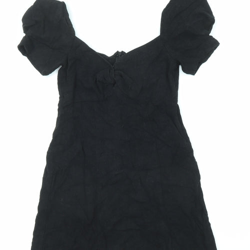 Stradivarius Womens Black Viscose Mini Size M V-Neck Zip