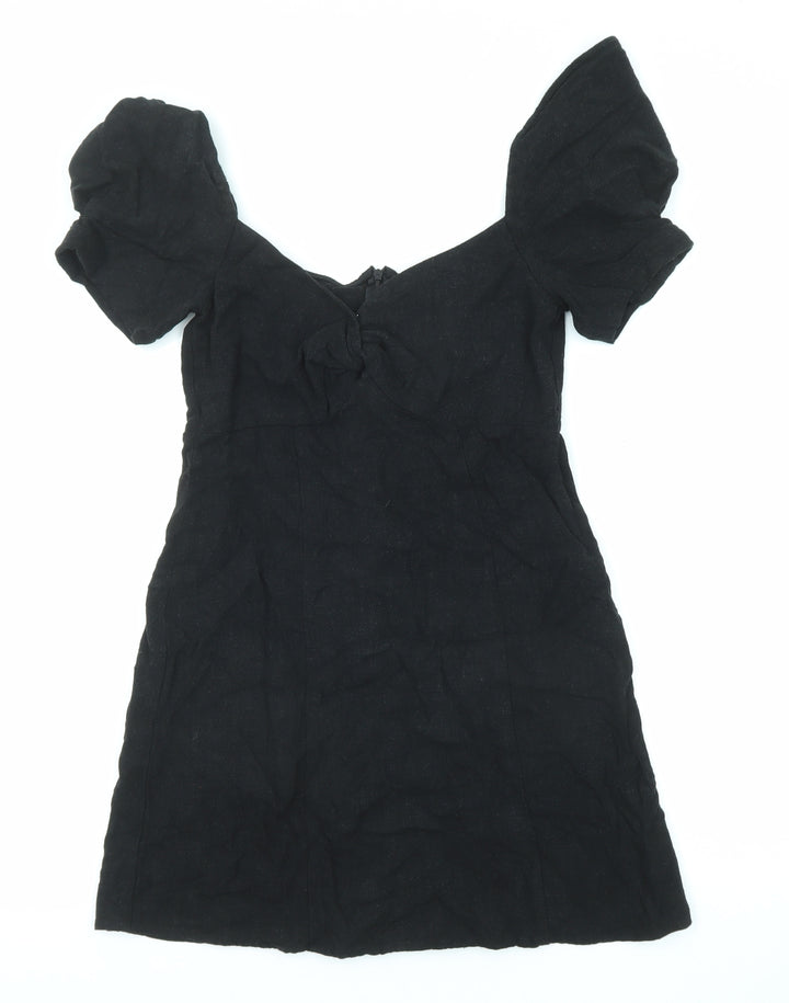 Stradivarius Womens Black Viscose Mini Size M V-Neck Zip