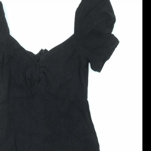 Stradivarius Womens Black Viscose Mini Size M V-Neck Zip