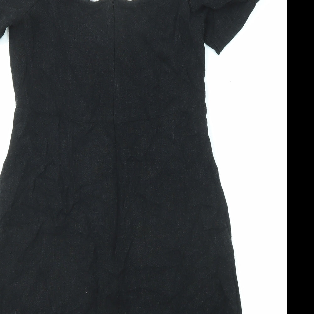 Stradivarius Womens Black Viscose Mini Size M V-Neck Zip