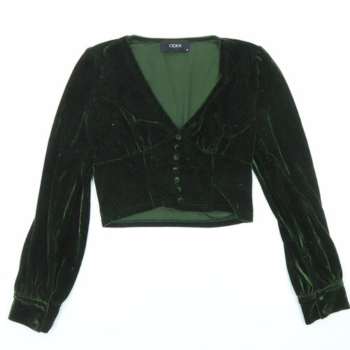 Cider Womens Green Polyester Cropped Blouse Size S V-Neck