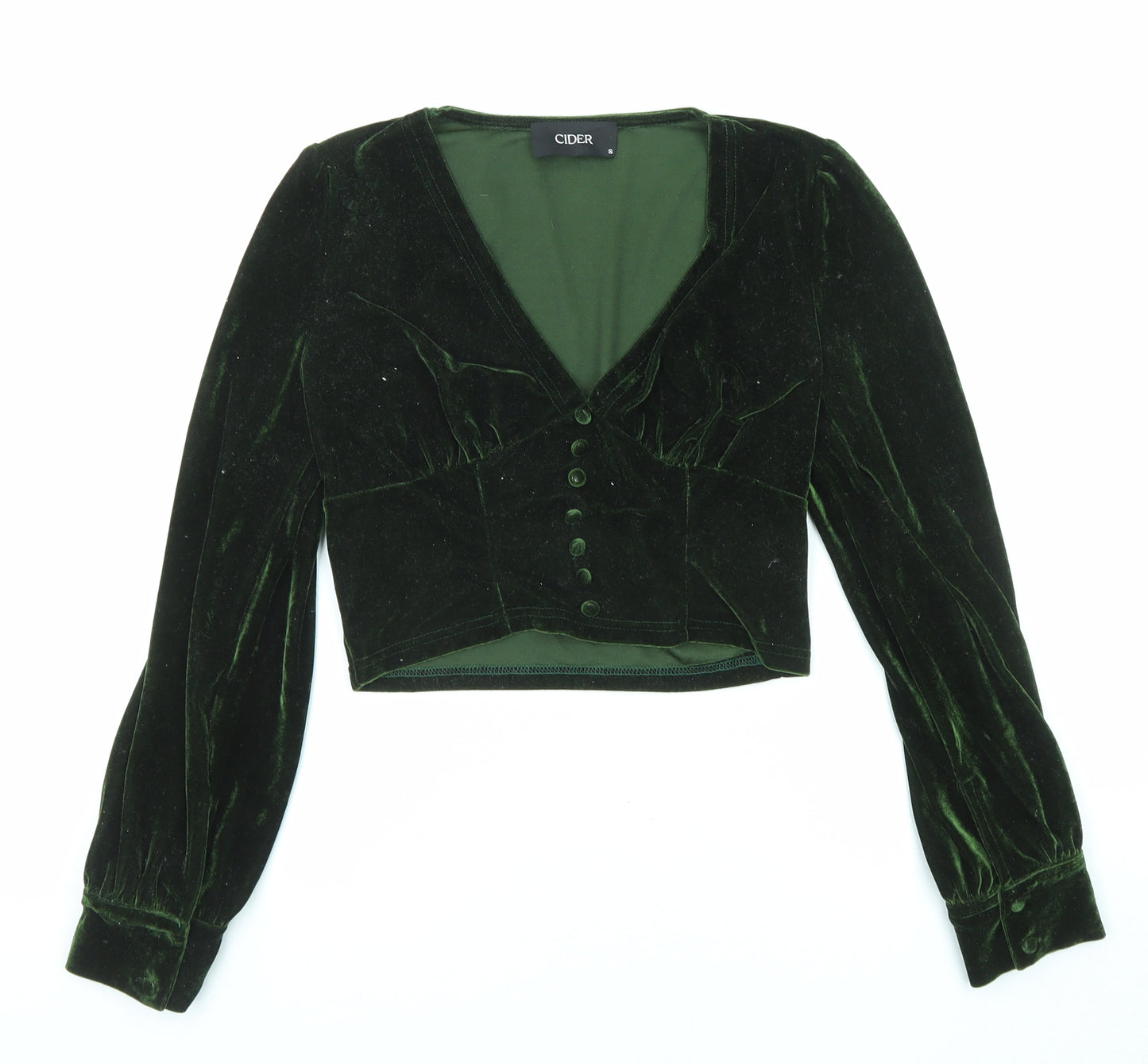 Cider Womens Green Polyester Cropped Blouse Size S V-Neck