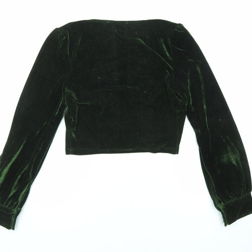 Cider Womens Green Polyester Cropped Blouse Size S V-Neck