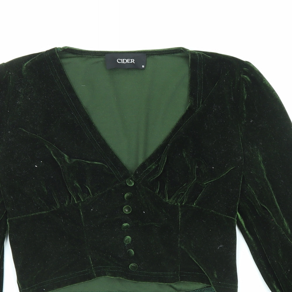 Cider Womens Green Polyester Cropped Blouse Size S V-Neck