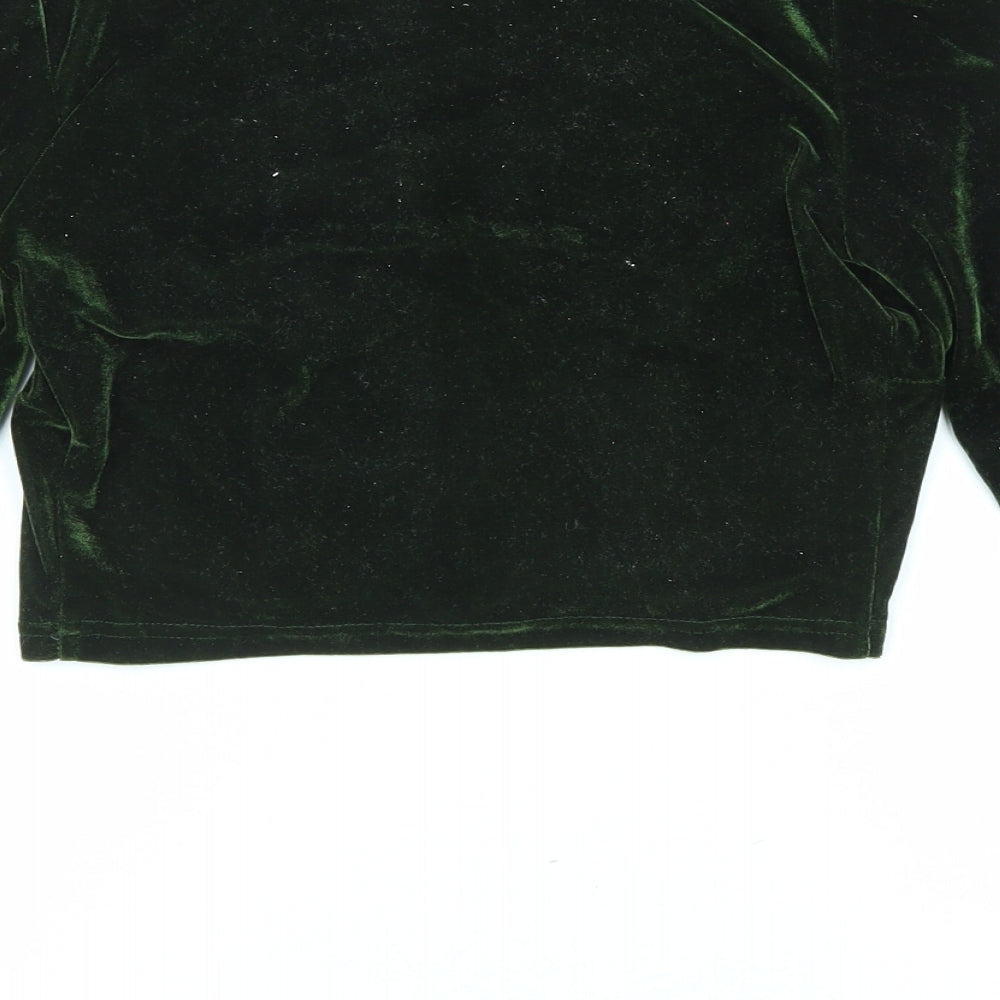 Cider Womens Green Polyester Cropped Blouse Size S V-Neck