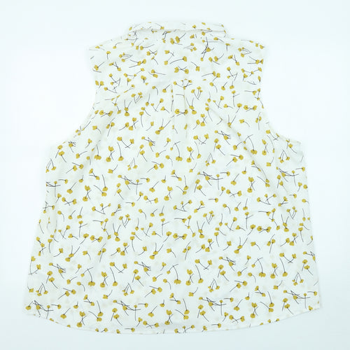 M&Co Womens Ivory Floral Polyester Basic Button-Up Size 24 Collared